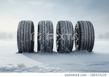 Winter car tires on a snow-covered road Winter car tires on a snow-covered road 106323220