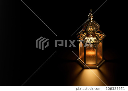 3d illustration of isolated Islamic background with ramadan lantern isolated on black 106323651