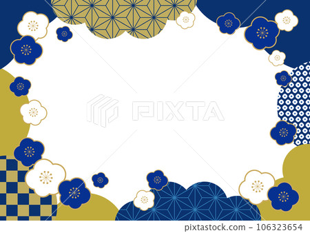 Plum and Japanese Pattern Japanese Style New Year Banner Frame Background / Indigo / Transparent 106323654