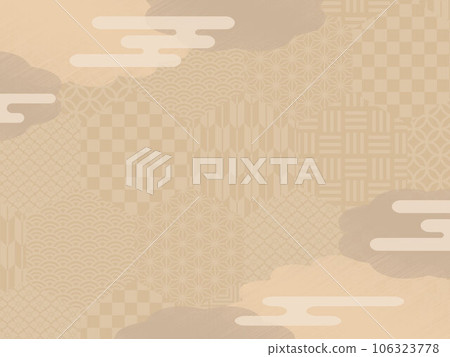 各種米色日本圖案和雲彩的日式背景 106323778