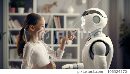 girl is playing with a robot girl is playing with a robot 106324270