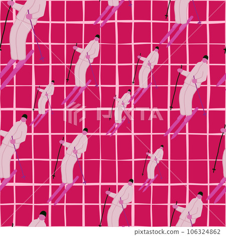 Skiers on the slope. Winter sports seamless pattern. 106324862