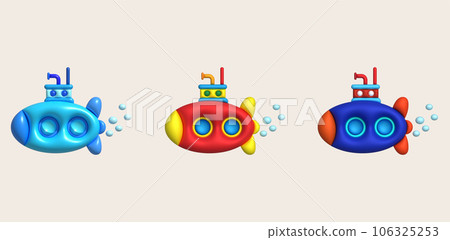 3D illustration Submarine undersea with bubble.Kids toys minimal style. 106325253