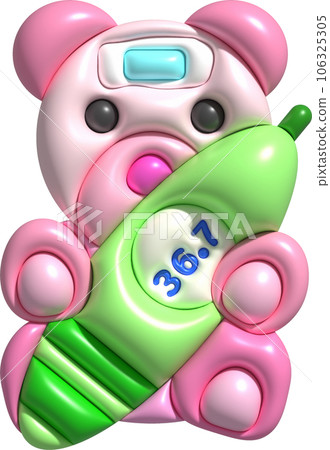 3D icon.Fever temperature measuring device and a teddy bear and a fever reducer on the forehead 3D icon.Fever temperature measuring device and a teddy bear and a fever reducer on the forehead 106325305