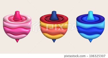 3D illustration Spinning top toy spinning game.Kids toys minimal style. 106325307