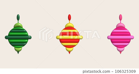 3D illustration Spinning top toy spinning game.Kids toys minimal style. 3D illustration Spinning top toy spinning game.Kids toys minimal style. 106325309