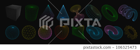 Wireframe Lowpoly 3D Geometric Shapes Set 106325473