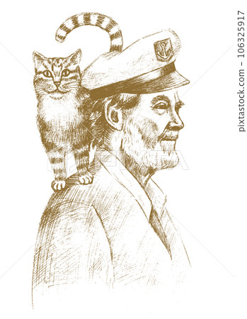 Old sailor with a cat 106325917