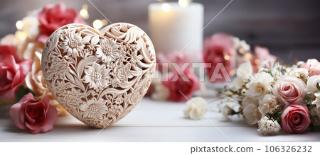 Carved wooden heart with white roses and...-插圖素材 [106326232] - PIXTA圖庫