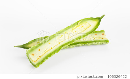 Bitter gourd on a white background board. Bitter gourd on a white background board. 106326422