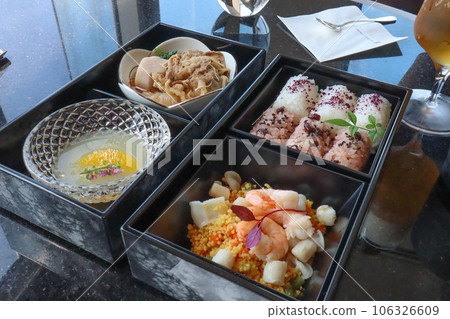 Breakfast at the luxury hotel Ritz-Carlton Tokyo. Japanese food 106326609
