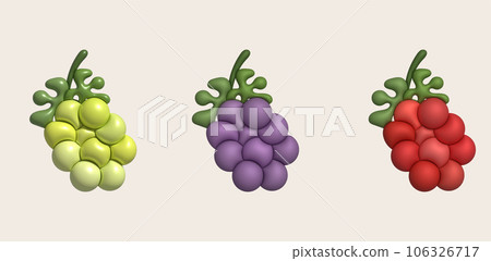 3D illustration Bunch of grapes and grape leaves. minimal style. 106326717