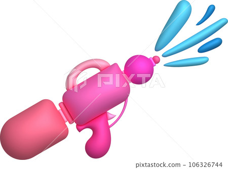 3d icon.Water gun illustration. Plastic summer toy. Colorful design for children. Gun with water splash. 3d icon.Water gun illustration. Plastic summer toy. Colorful design for children. Gun with water splash. 106326744