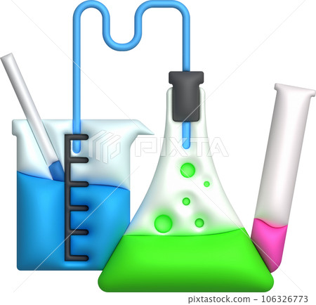 3D icon. Isolated flask or flask for chemistry. Laboratory glassware for medical or scientific education .Minimalist style icons 106326773