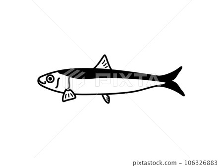 Sardine simple monochrome icon. A deformed illustration of a line drawing. It is rich in nutrients such as DHA and EPA. Sardine simple monochrome icon. A deformed illustration of a line drawing. It is rich in nutrients such as DHA and EPA. 106326883