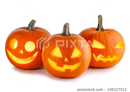 Three Halloween Pumpkins on white 106327012