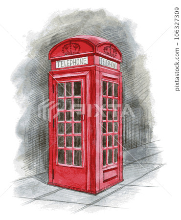 English telephone box drawn by hand English telephone box drawn by hand 106327309