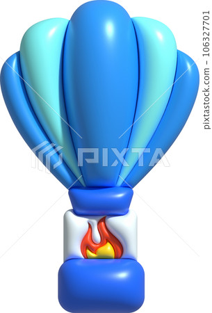 3d icon. Travel with hot air balloon flying gas and clouds. Minimal style icon. 106327701