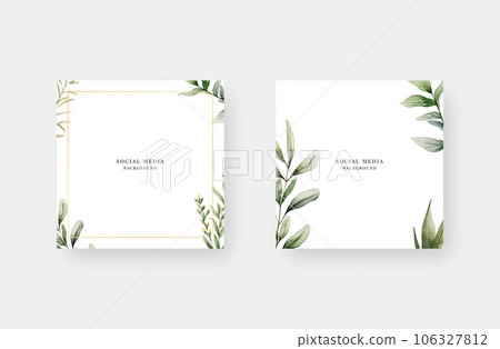 Minimalist social media background with watercolor botanical. Trendy editable social media post template. Vector illustration. 106327812