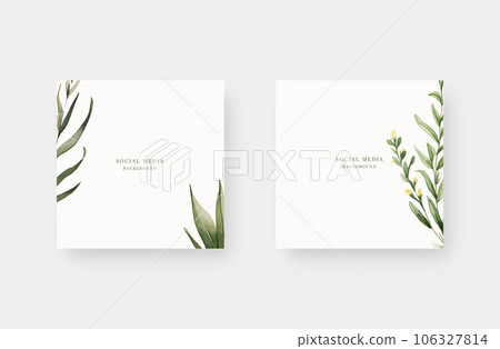 Minimalist social media background with watercolor botanical. Trendy editable social media post template. Vector illustration. 106327814