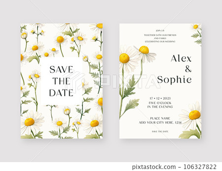 Minimalist invitation card template. Set of wedding invitation card template design. Vector decorative design background. 106327822