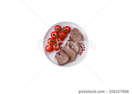 Delicious boiled beef tongue sliced with vegetables and spices 106327906