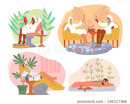 Women In A Spa Salon, Female Characters Enjoying Soothing Treatments, Serene Ambiance, Rejuvenating 106327966