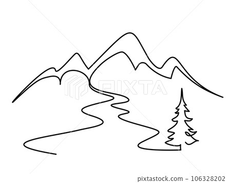 Mountain landscape hand drawn Continuous one line drawing 106328202