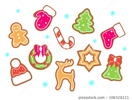 set of christmas gingerbread, new Years sweets, gingerbread, color illustration flat 106328221