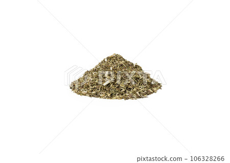 Dry Tansy Herb in latin Tanacetum vulgare heap isolated on white background. Medicinal herb. 106328266