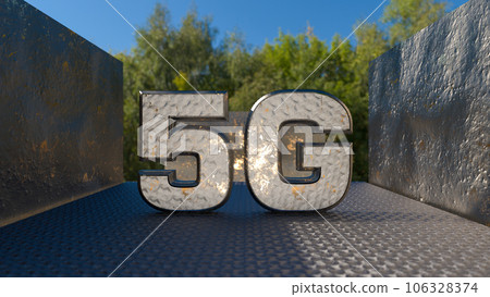 5G LTE title made of metal. Technology sign. 3d rendering 106328374
