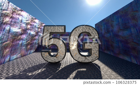 5G LTE title made of metal. Technology sign. 3d rendering 106328375