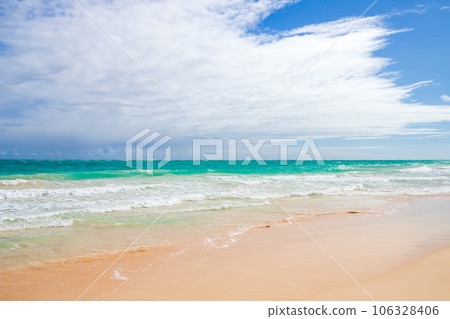 Caribbean landscape with shore waves on a sunny day. Dominican republic Caribbean landscape with shore waves on a sunny day. Dominican republic 106328406