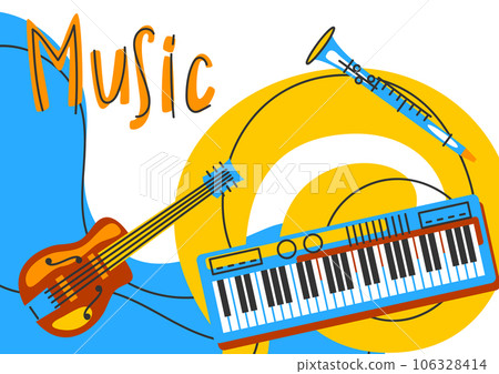 Poster with musical instruments. Jazz, blues and classical music. 106328414