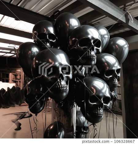 Balloons in the shape of human skulls, scary background for halloween Balloons in the shape of human skulls, scary background for halloween 106328667
