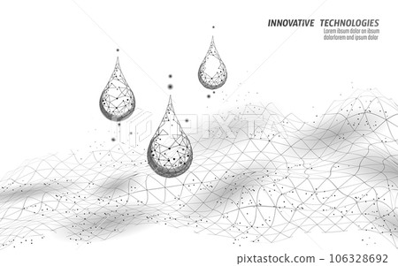 Low poly model waterproof fabric technology. White wire mesh futuristic digital water drop repellent textile properties vector illustration 106328692