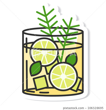 Sticker glass of gin and tonic isolated vector illustration, minimal design.gin and tonic icon on a white background. Vector illustration 106328695