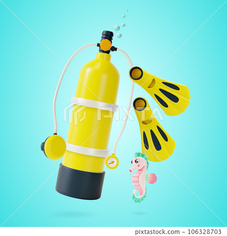 3d Aqualung or Scuba Oxygen Cylinder and Fins Set Cartoon Style Dive Concept. Vector illustration of Diving Equipment 3d Aqualung or Scuba Oxygen Cylinder and Fins Set Cartoon Style Dive Concept. Vector illustration of Diving Equipment 106328703