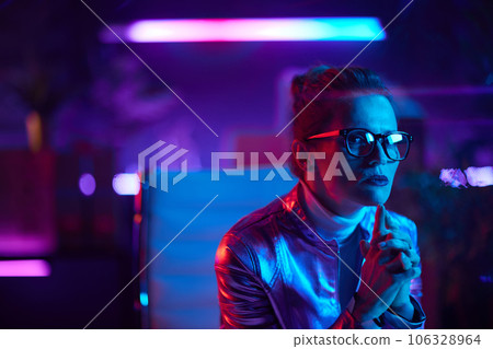 Portrait of pensive stylish business woman in glasses Portrait of pensive stylish business woman in glasses 106328964