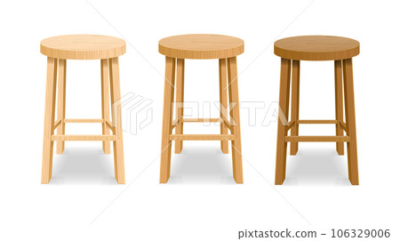 Realistic Detailed 3d Different Wooden Bar Chair Circle Shape Seat Set. Vector 106329006