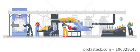 Process of palm oil production at factory, flat vector illustration isolated on white background. 106329143