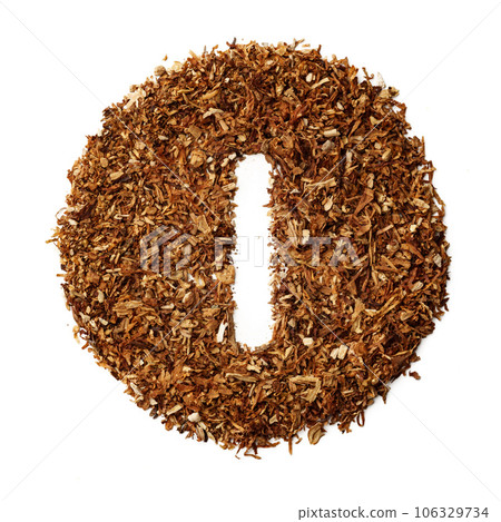 Letter I made of cigarettes dried smoking tobacco on white background Letter I made of cigarettes dried smoking tobacco on white background 106329734