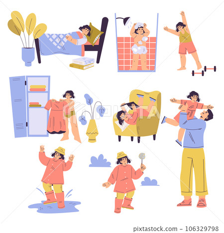Children Day with Little Girl Engaged in Different Activity Vector Set Children Day with Little Girl Engaged in Different Activity Vector Set 106329798