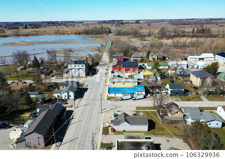 Aerial scene of Plattsville, Ontario, Canada in early spring 106329936