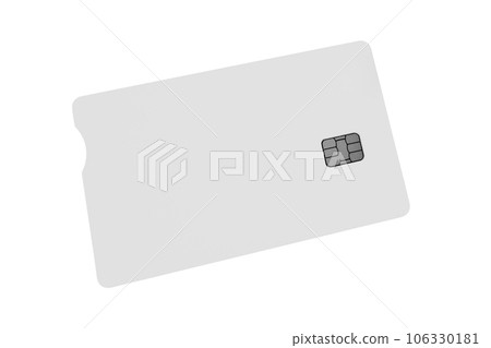 White plastic bank card on a gray background. Mockup. Plastic card with chip. 106330181
