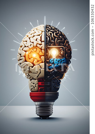 Creative icon of a half brain half lightbulb 106330432