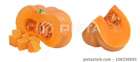 Fresh orange pumpkin isolated on white background with full depth of field Fresh orange pumpkin isolated on white background with full depth of field 106330693