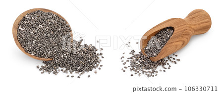 Chia seeds in wooden bowl isolated on white background with  full depth of field 106330711