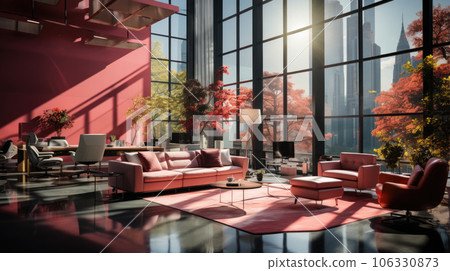 Generative ai illustration of modern commercial office architecture with lounge for rest 106330873