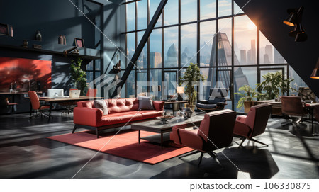 Generative ai illustration of modern commercial office architecture with lounge for rest 106330875